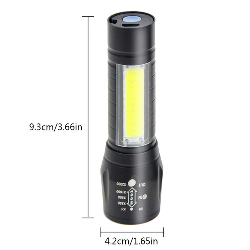 Đèn Pin Sạc Mini Có Zoom Hộp Xanh XPE+COB Light Siêu Sáng