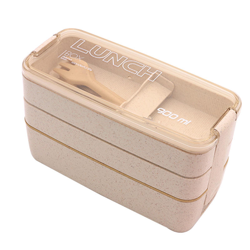 Hộp Cơm 3 Tầng Lúa Mạch Lunch Box + Tặng Kèm Muỗng, Nĩa