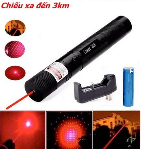 Đèn Pin Laser 303 Tia Đỏ Siêu Sáng Kèm Pin Và Sạc