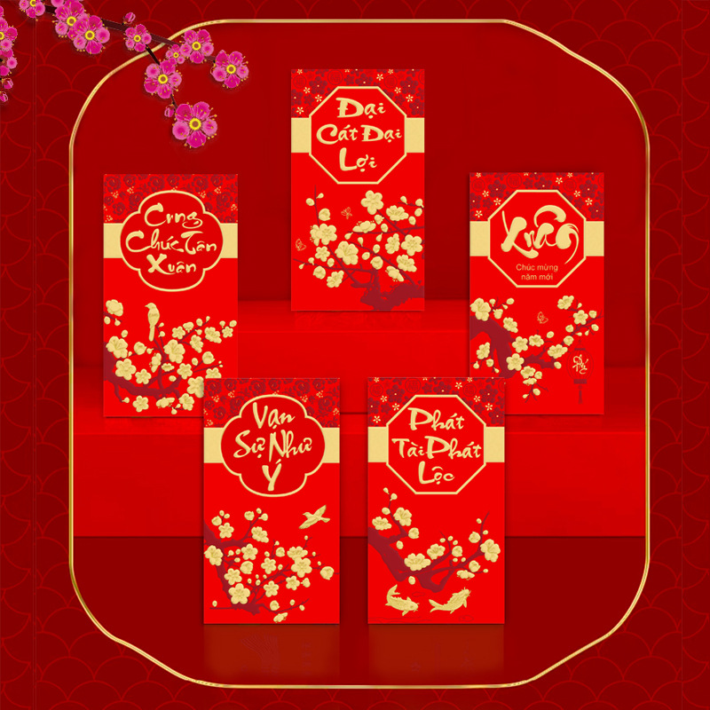 Set 6 Bao Lì Xì Tết Chữ Mạ Vàng