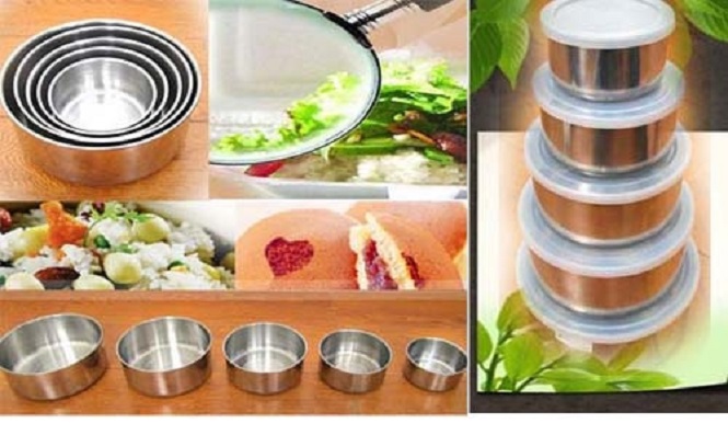 Combo 5 Thố Bát Inox Đựng Thức Ăn Loại Tròn Có Nắp Đậy