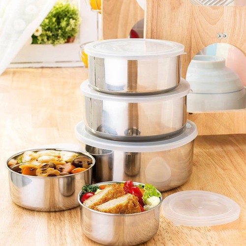 Combo 5 Thố Bát Inox Đựng Thức Ăn Loại Tròn Có Nắp Đậy