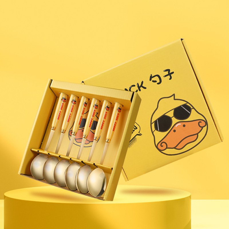 Bộ 6 Thìa Muỗng Vàng Happy Duck Vịt Vàng Cán Dài Full Box