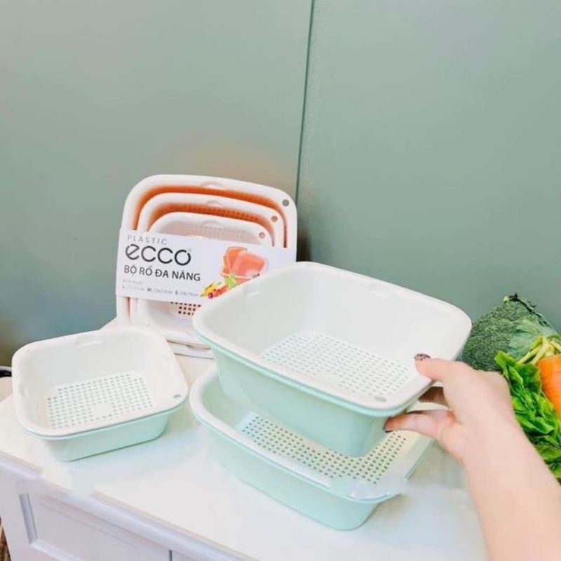 Bộ Set 6 Rổ Chậu Nhựa Đa Năng Ecco 3 Rổ & 3 Chậu