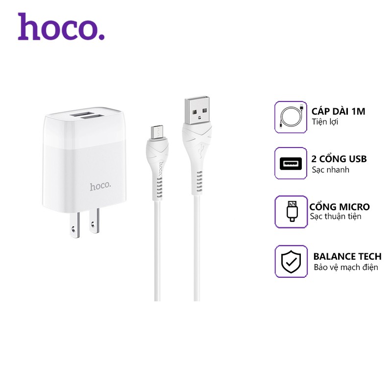 Bộ Dây Và Cóc Sạc Nhanh C73 2.4A 2 Usb Cổng Micro