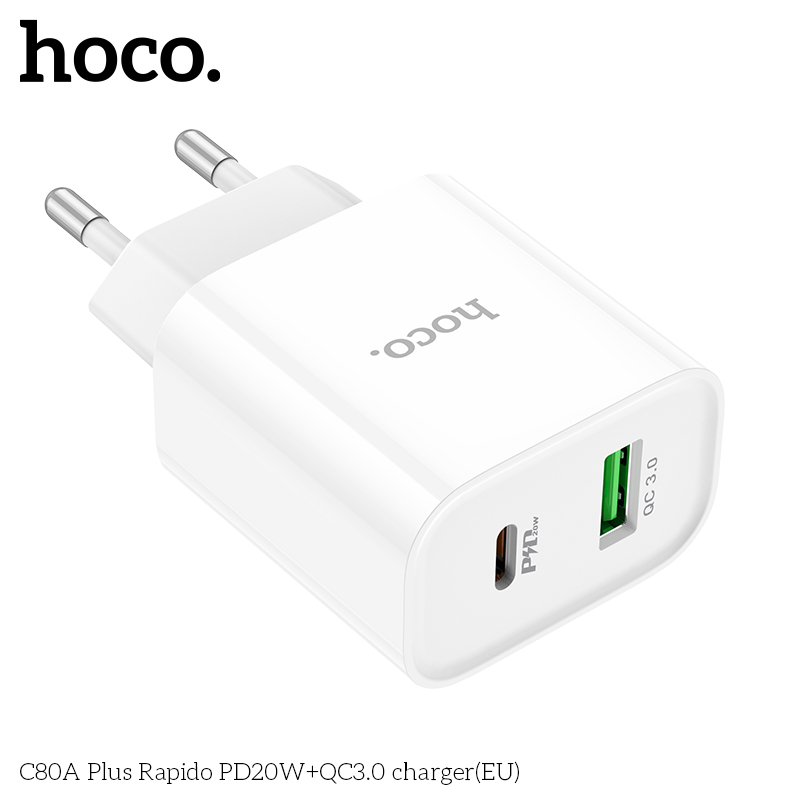 Cốc Sạc Hoco C80A Plus Pd20W + Qc3.0 2 Cổng Usb Và Typec