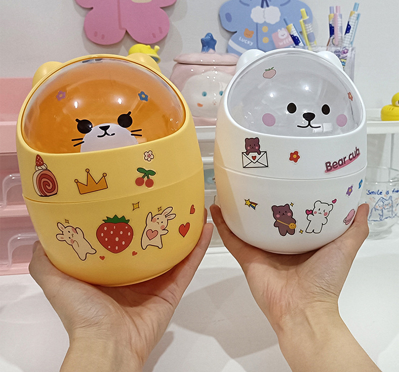 Thùng Rác Để Bàn Mini Hình Thú Siêu Dễ Thương 16X13Cm Kèm Sticker