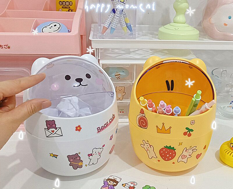 Thùng Rác Để Bàn Mini Hình Thú Siêu Dễ Thương 16X13Cm Kèm Sticker