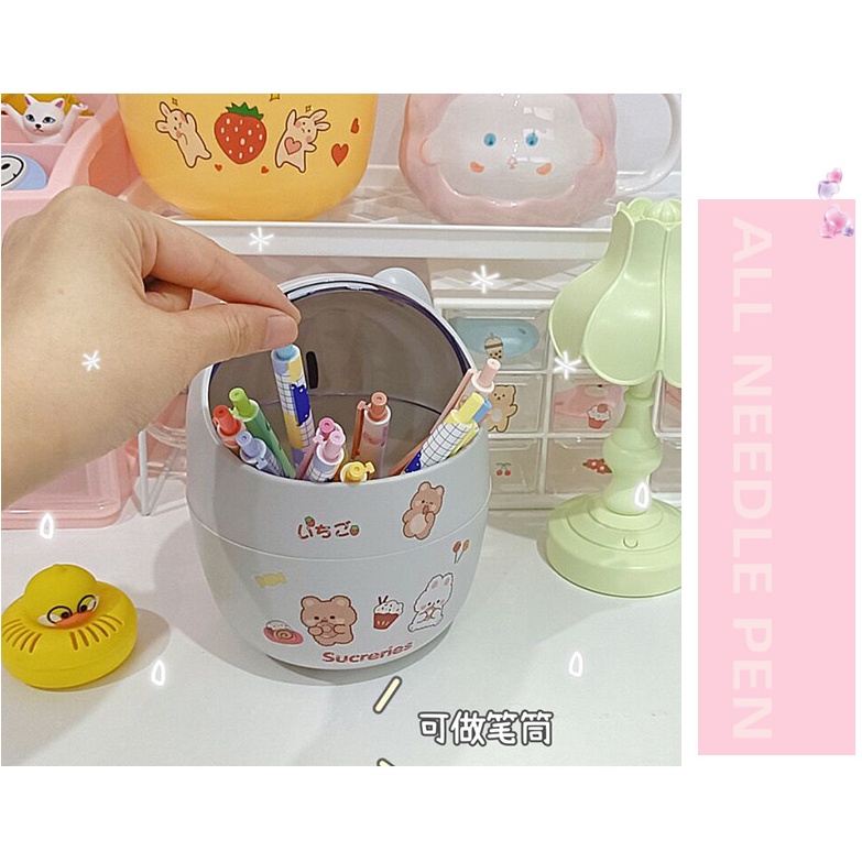 Thùng Rác Để Bàn Mini Hình Thú Siêu Dễ Thương 16X13Cm Kèm Sticker