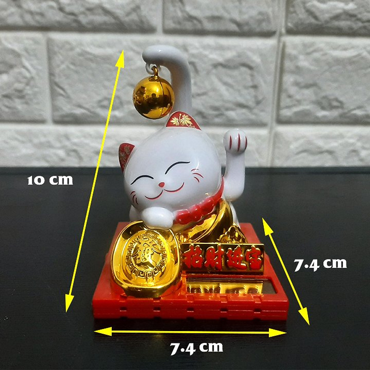 Tường Mèo Thần Tài Đuôi Dài Ôm Thỏi Vàng 12x9x9cm