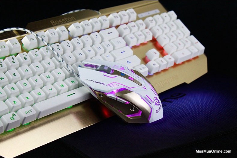 Bộ Bàn Phím Và Chuột Chuyên Game Bosston R300 Gold Full Led