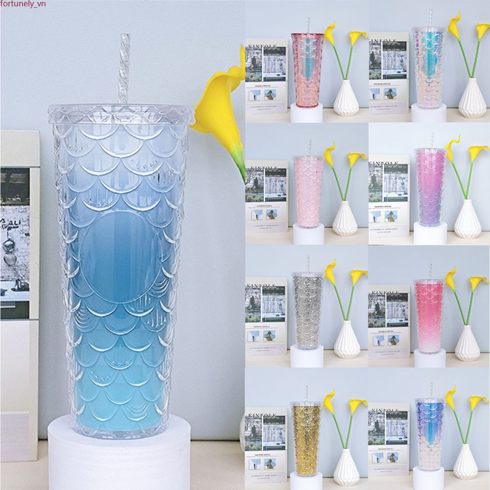 Ly Nước Lấp Lánh 700Ml Có Vân Kèm Ống Hút Cao 23Cm