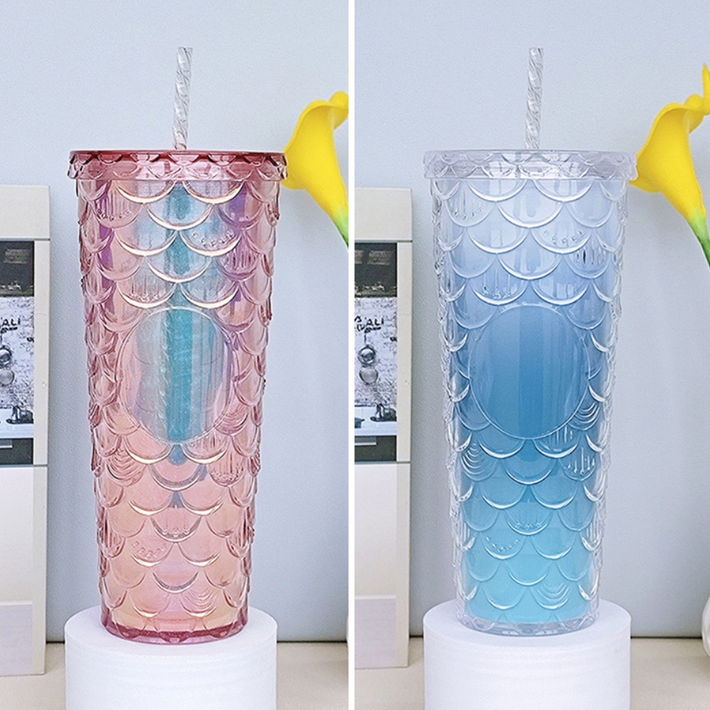 Ly Nước Lấp Lánh 700Ml Có Vân Kèm Ống Hút Cao 23Cm