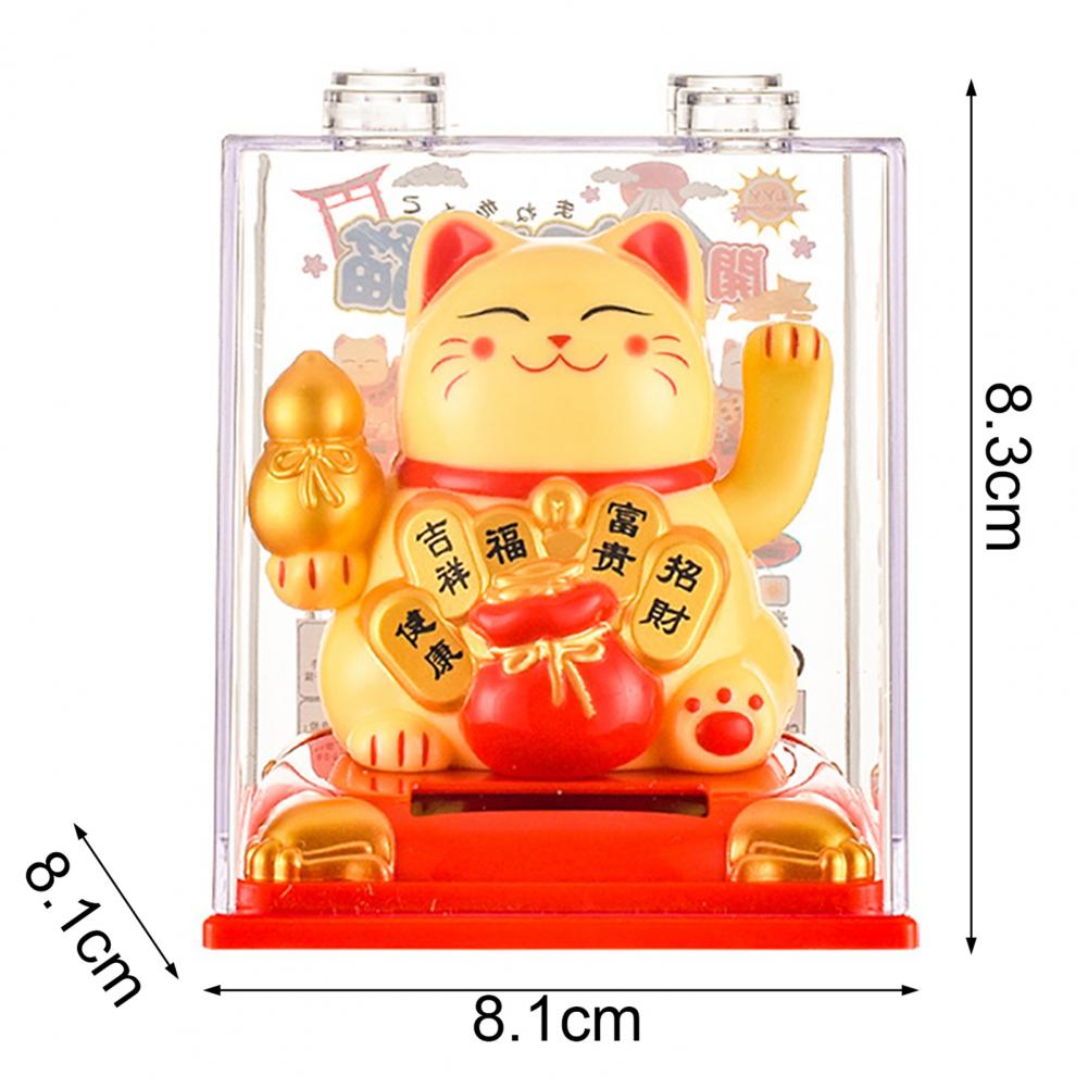 Mèo Thần Tài Ôm Hũ Vàng, Túi Vàng Vẫy Tay 9x8cm Dùng Pin Năng Lượng Mặt Trời