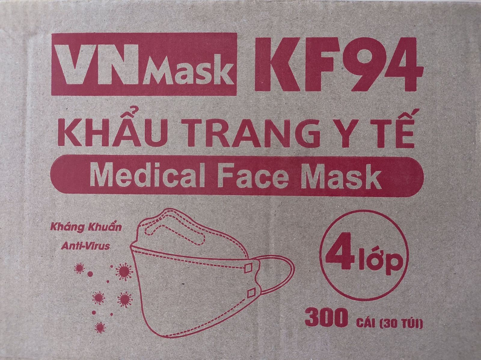 Túi 10 Khẩu Trang 4D Vn Mask Màu Trắng 4 Lớp Kf94 Kín Mặt